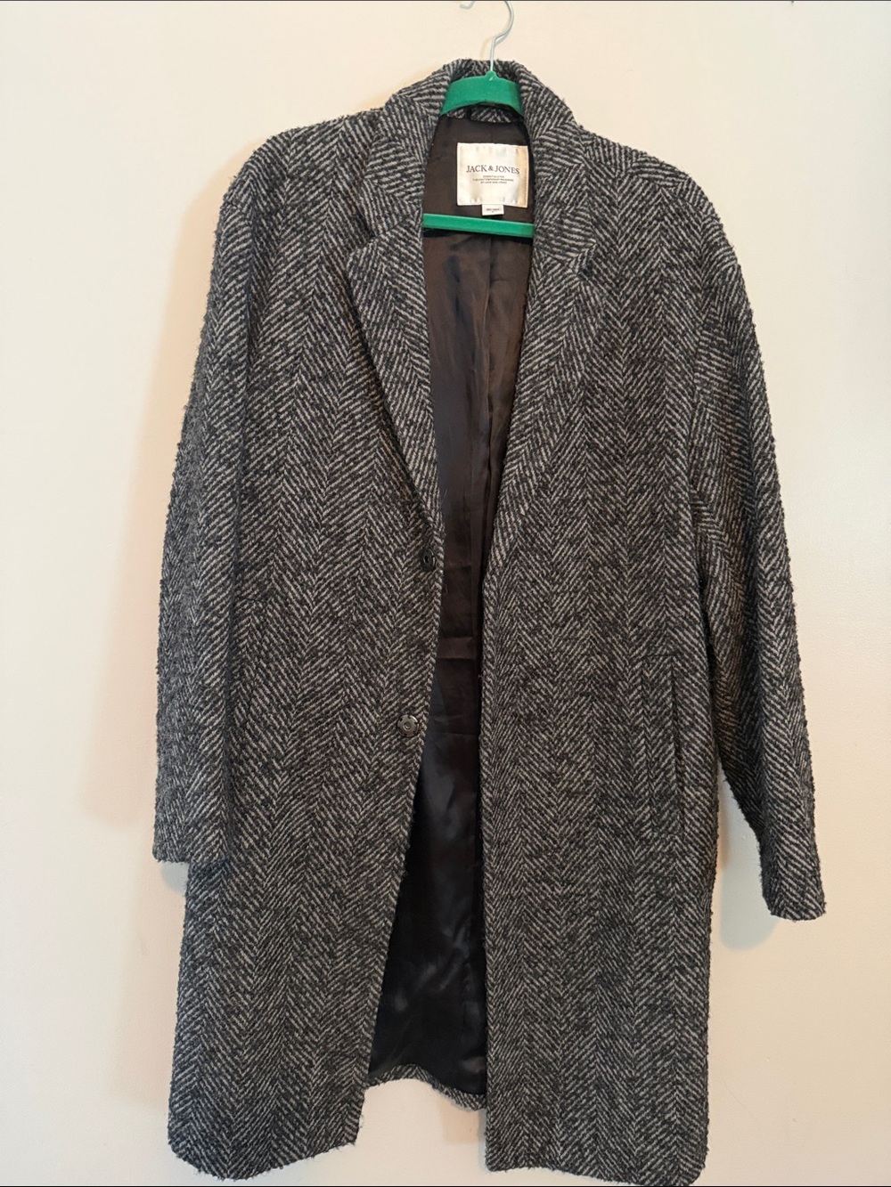 Jack & Jones Grey Herringbone Long Trench Coat